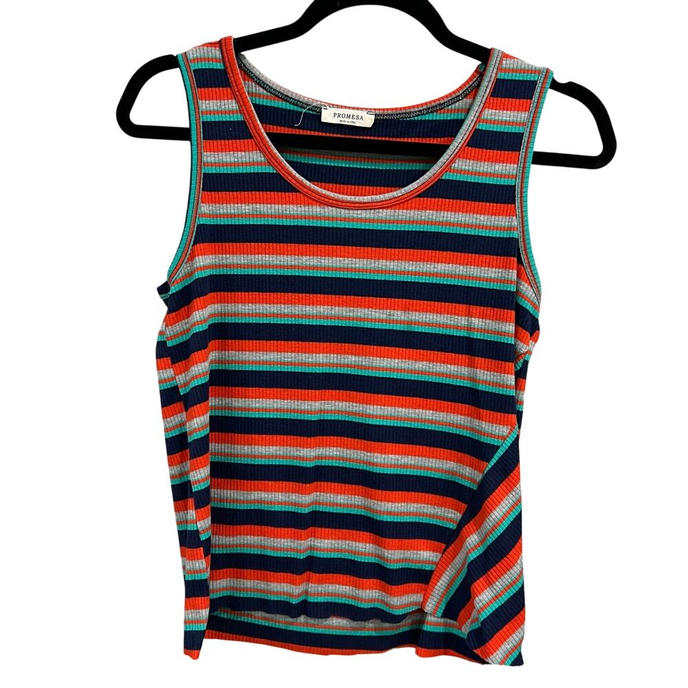 Promesa Boutique Raw Hem Striped Summer Cotton Tank Top Size Small